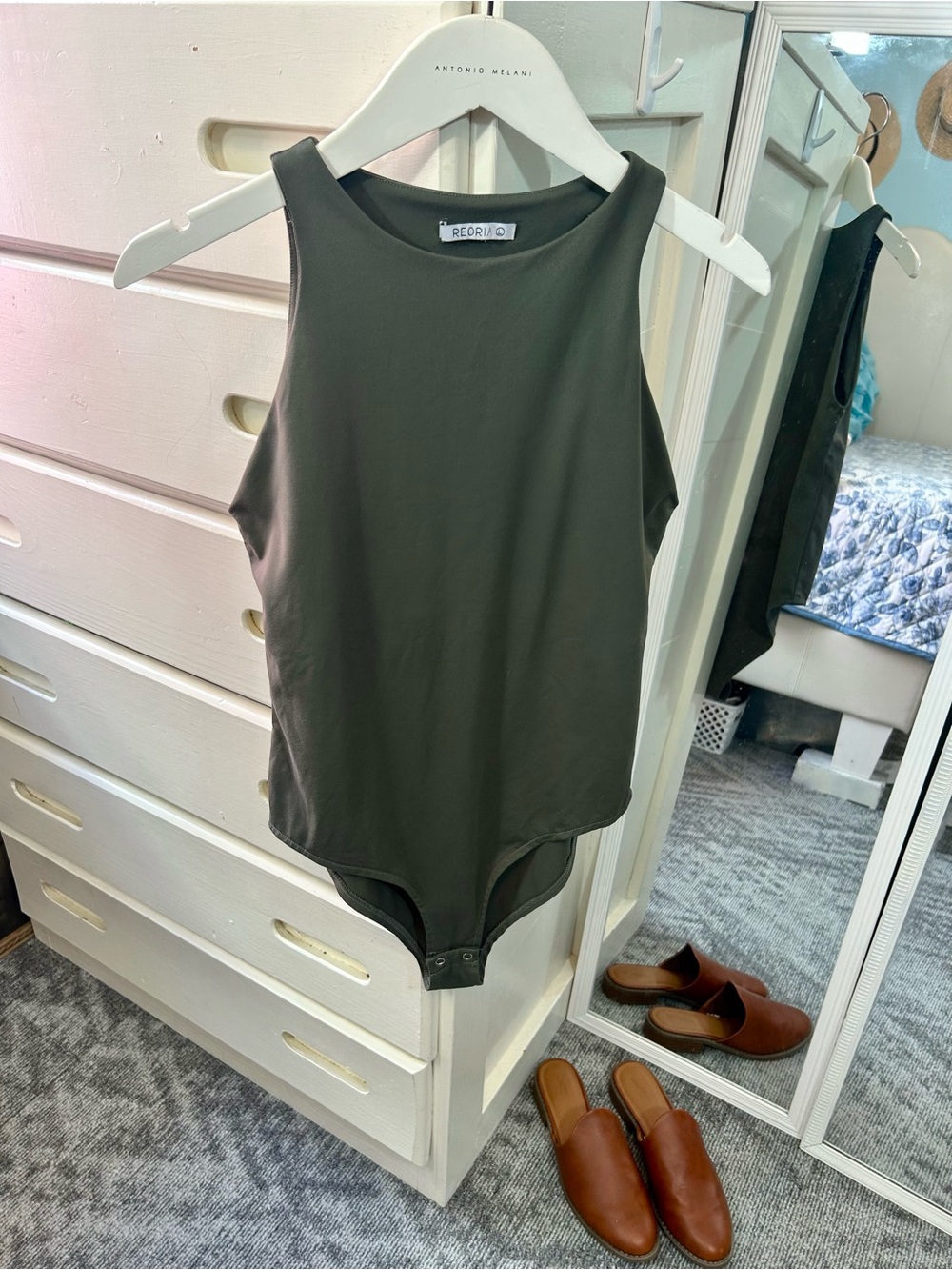 Olive Green sculpting Tank Bodysuit Layering Summer Deep Sage High Neck Stretch✨